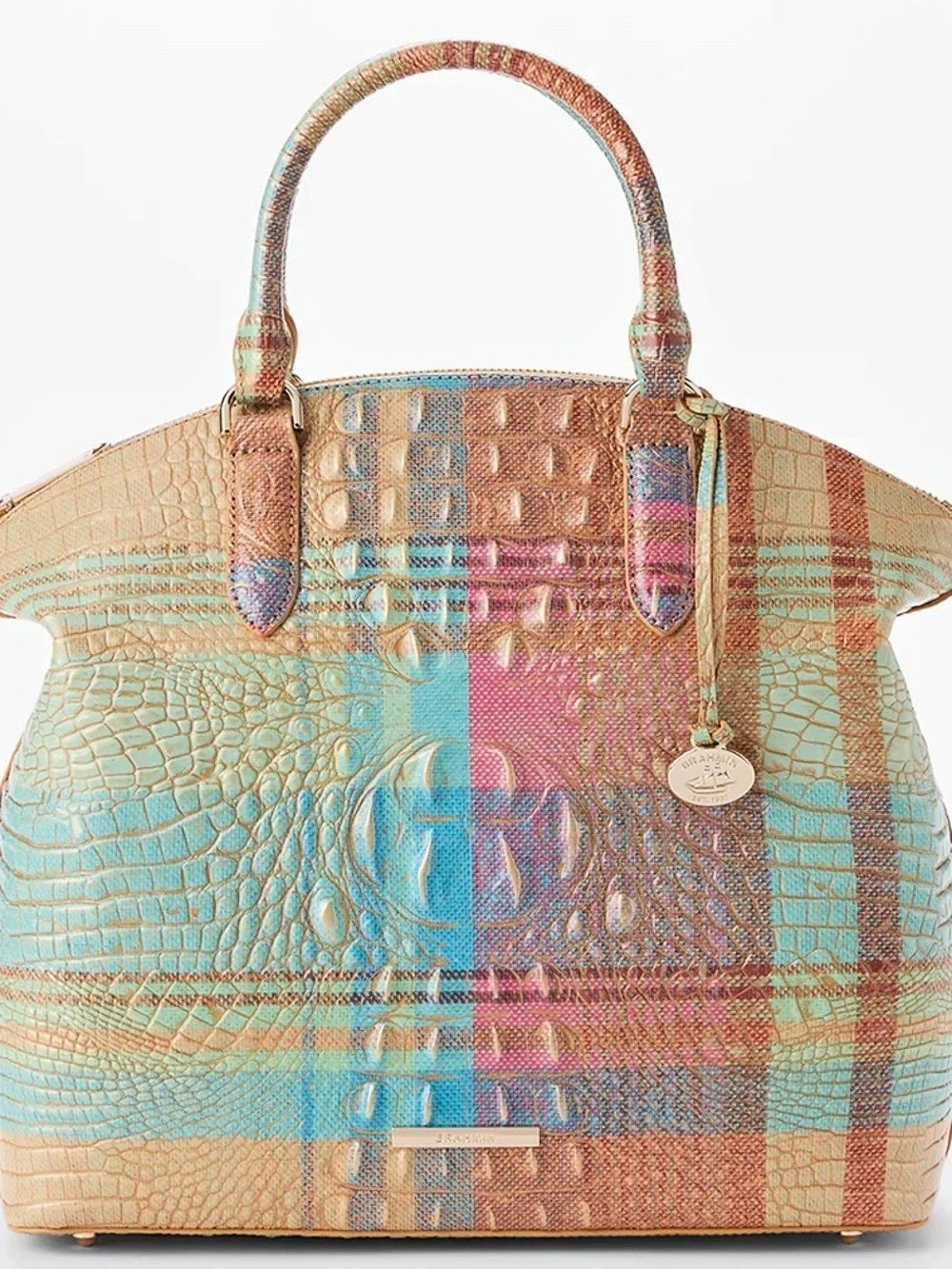 Brahmin PICNIC Plaid LARGE DUXBURY Pink Blue RARE HTF SOUGHT AFTER